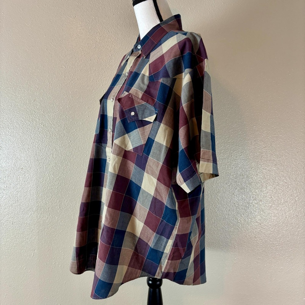 Ely Plains Western Shirt Plaid Short Sleeve Pearl Snap Front Mens XL Muted Tones - Picture 6 of 10